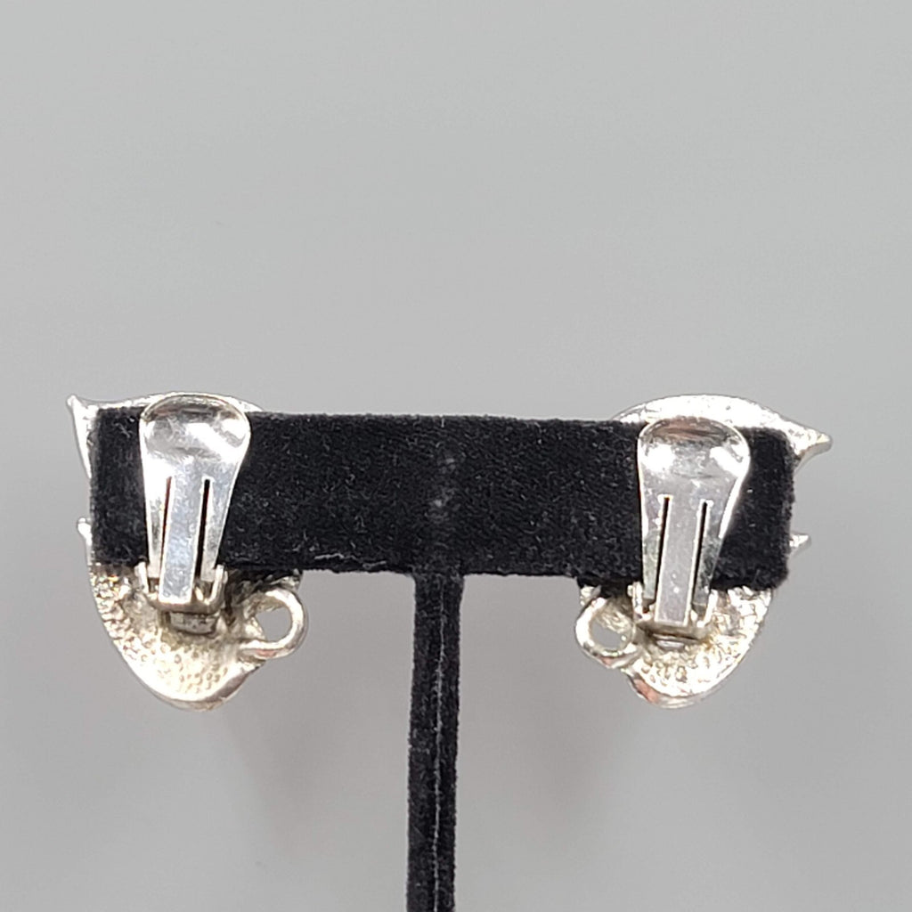 Vintage Clip on Earrings Silver tone Double Drop 1.25"