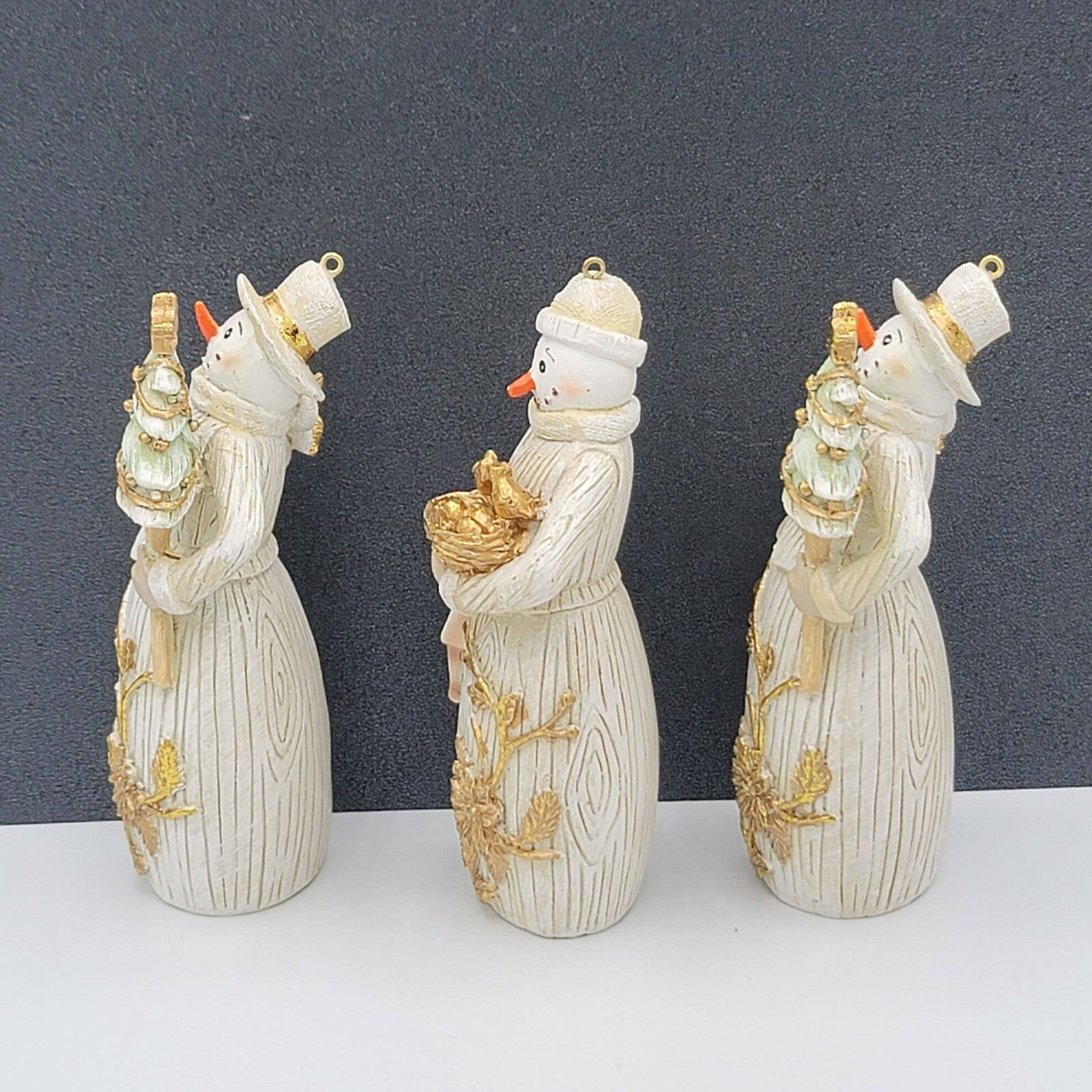 Resin Beach Snowman Christmas Ornaments Lot of 3 Birds Tree Lantern 4.5 in