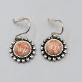 Round Stone Pierced Earrings Silver tone Dainty Dangle 1/2"