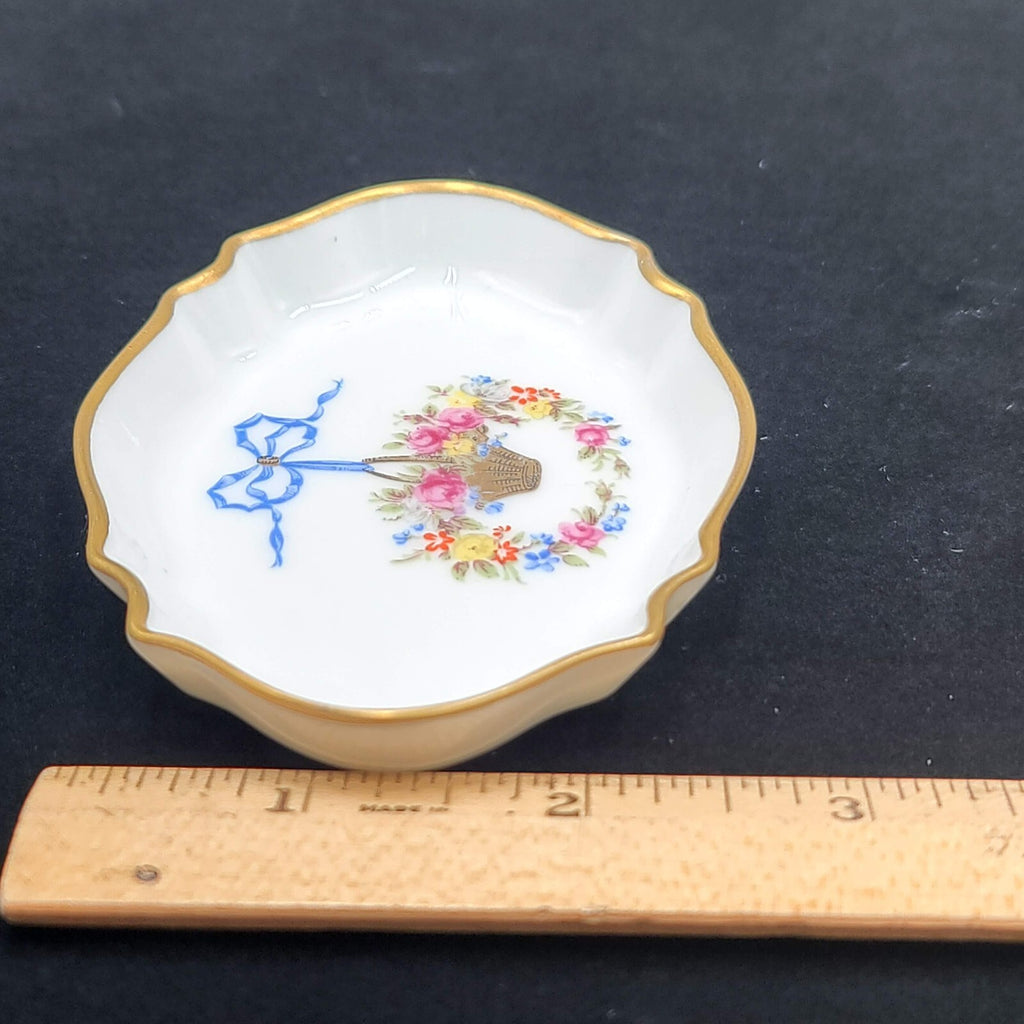 Trinket Pin Tray Giraud Limoges France Flower Basket Bow Hand painted Signed