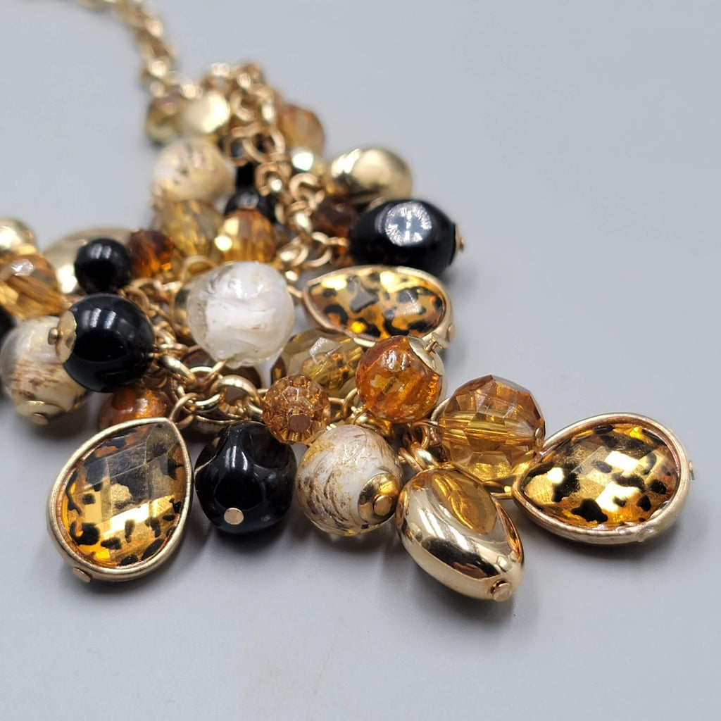 Brown Glass Bead Y Drop Necklace Gold tone 16"-18"