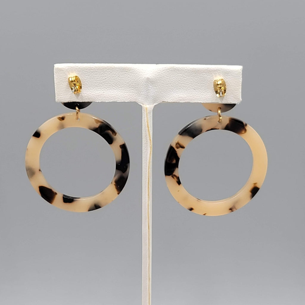 Acrylic Tortoise Hoops Pierced Earrings Gold tone Dangle 2"