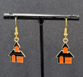 New Halloween House Pierced Earrings Purple Orange Enamel Gold tone Dangle 7/8"