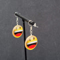 Pierced Earrings Glass Happy Face Emoji Dangle 1"