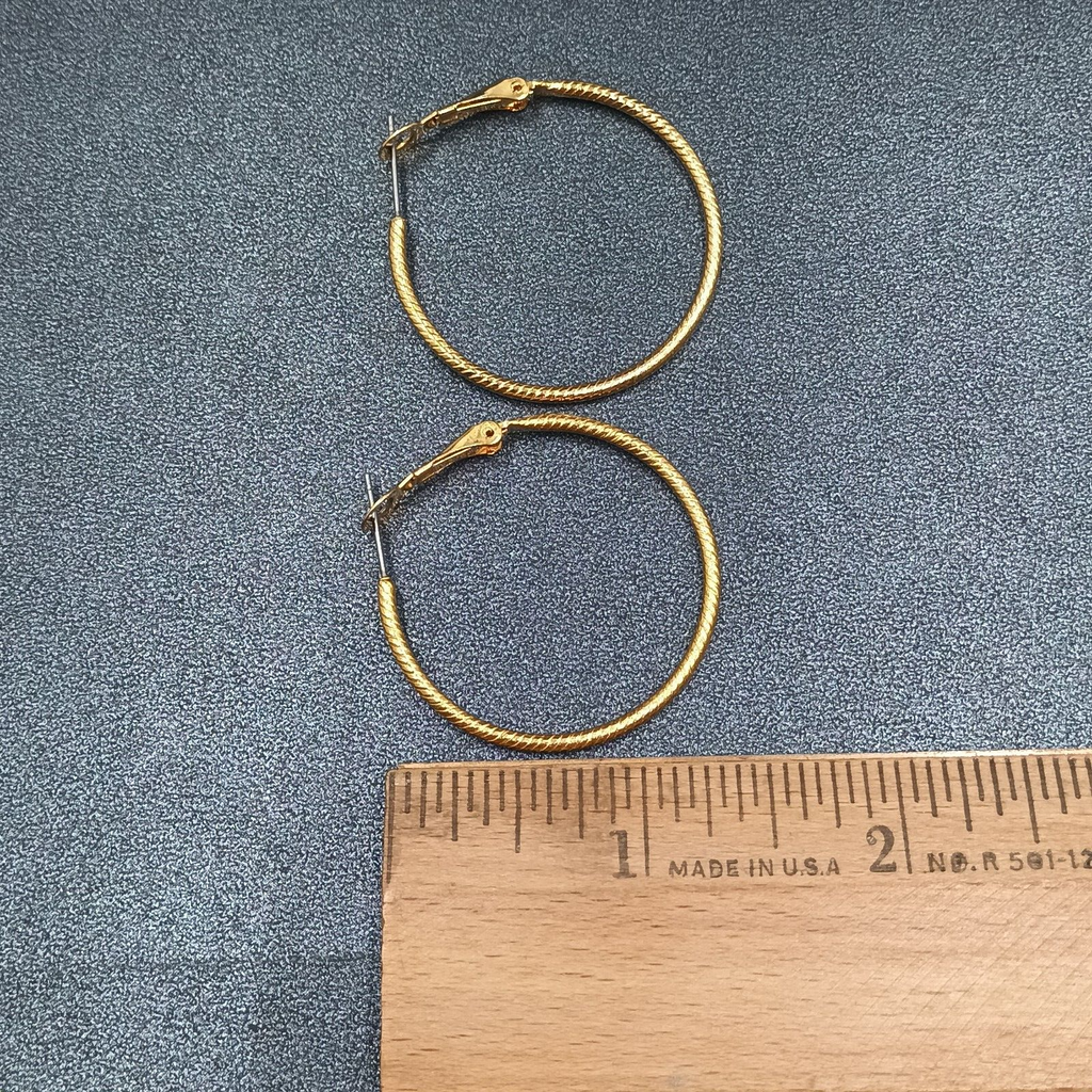 Pierced Earrings Textured Gold tone Snap Hoop 1 3/8"