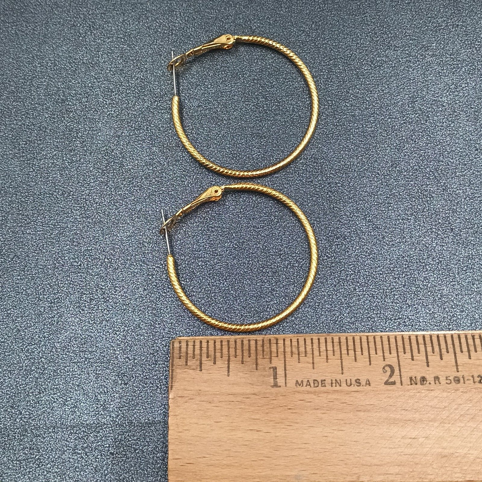 Pierced Earrings Textured Gold tone Snap Hoop 1 3/8"