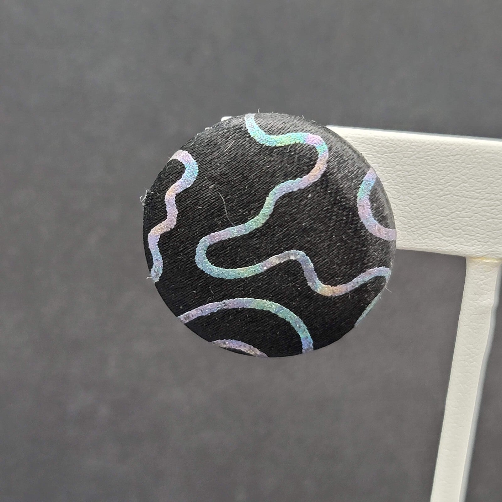 Vintage Pierced Earrings Black Satin Multicolor Lines Statement Round 80s 1"