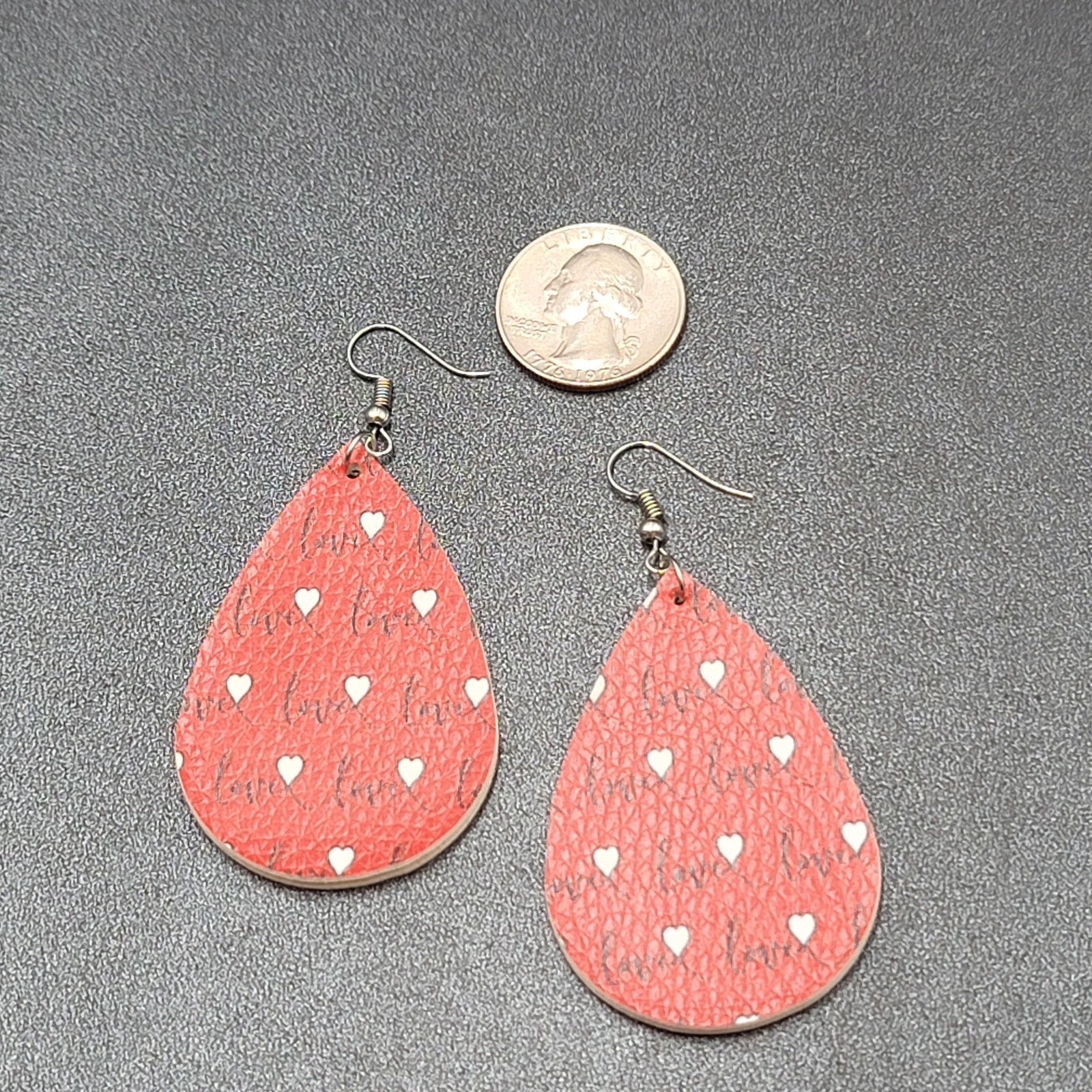Love Pierced Earrings Faux Leather Valentines Day Teardrop Dangle 2.25"