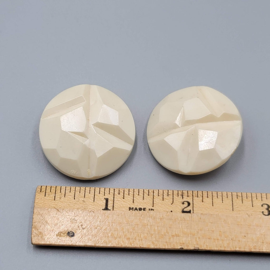 Vintage Germany Clip on Earrings Acrylic White Molded Round 1.25"