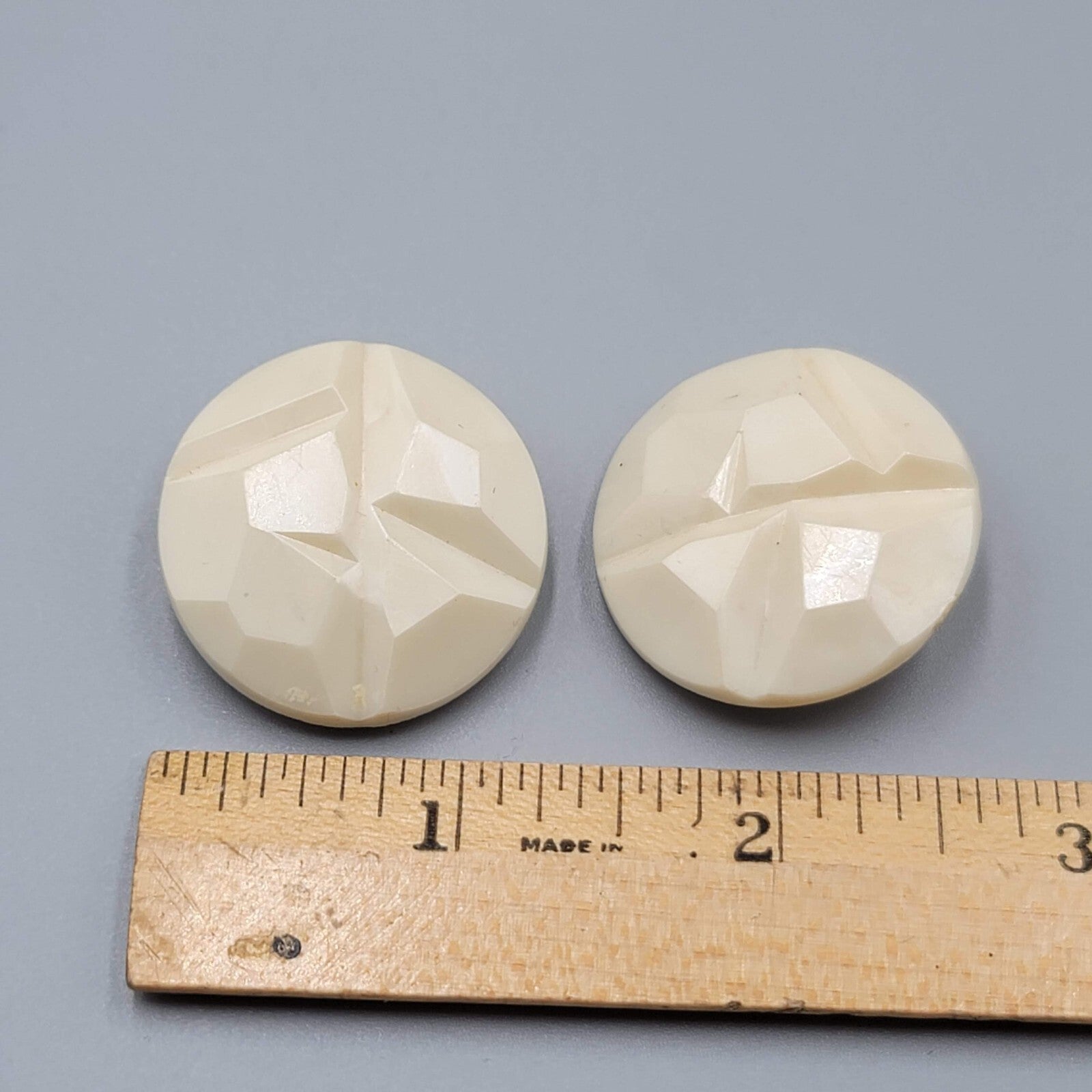 Vintage Germany Clip on Earrings Acrylic White Molded Round 1.25"