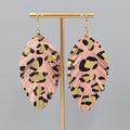 Leopard Print Leaf Earrings Faux Leather Statement Lightweight Boho 3.25"