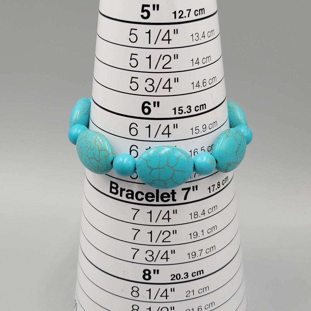 Turquoise Blue Dyed Howlite Stone Bead Bracelet Elastic 6.5"