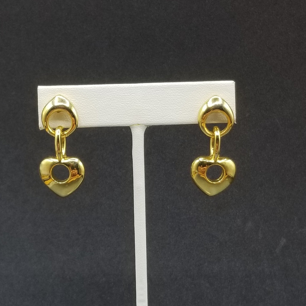 Pierced Earrings Gold tone Chain Heart Statement Dangle 1 1/4"