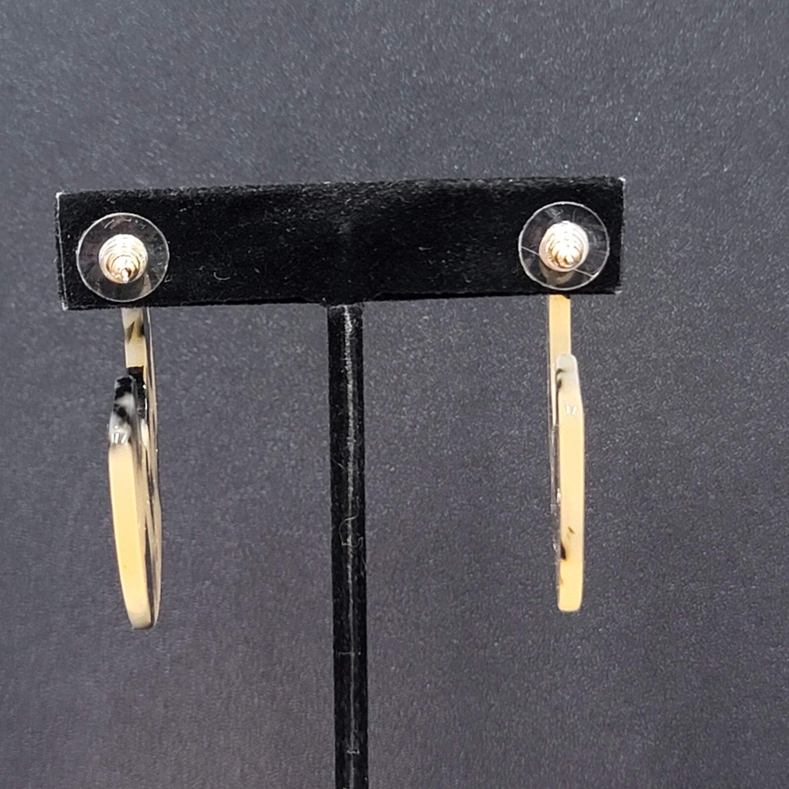 Pierced Earrings Large Acrylic Tortoise Wide Hoops Beige Brown 2"