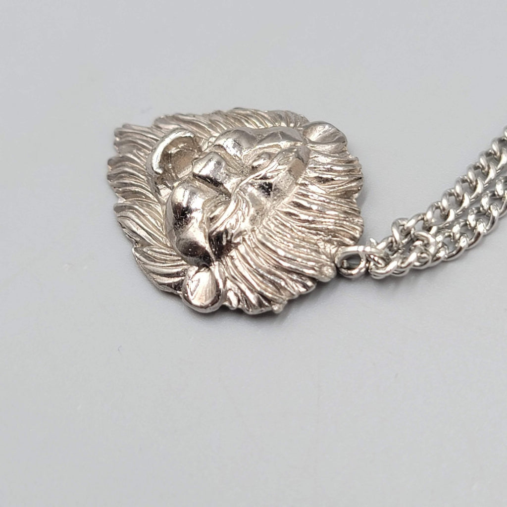 Lion Head Pendant Necklace Silver Tone 24" Chain Men's Hip Hop Statement Jewelry