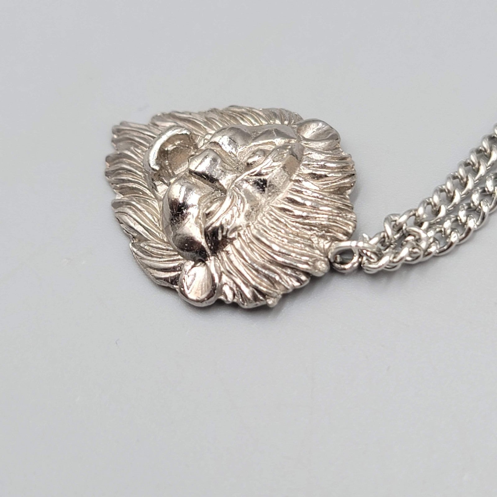 Lion Head Pendant Necklace Silver Tone 24" Chain Men's Hip Hop Statement Jewelry