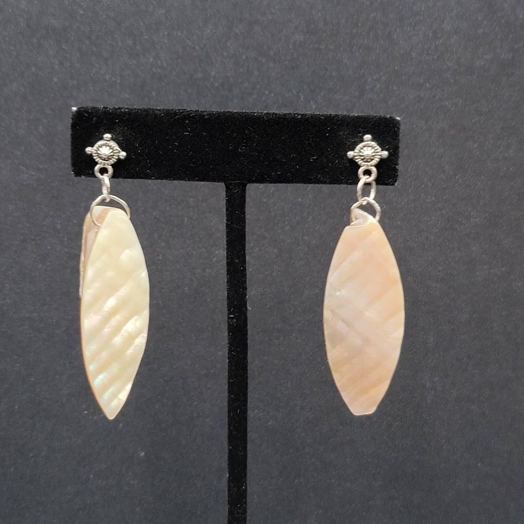 Pierced Earrings Real Seashell Dangle Silver tone 2"