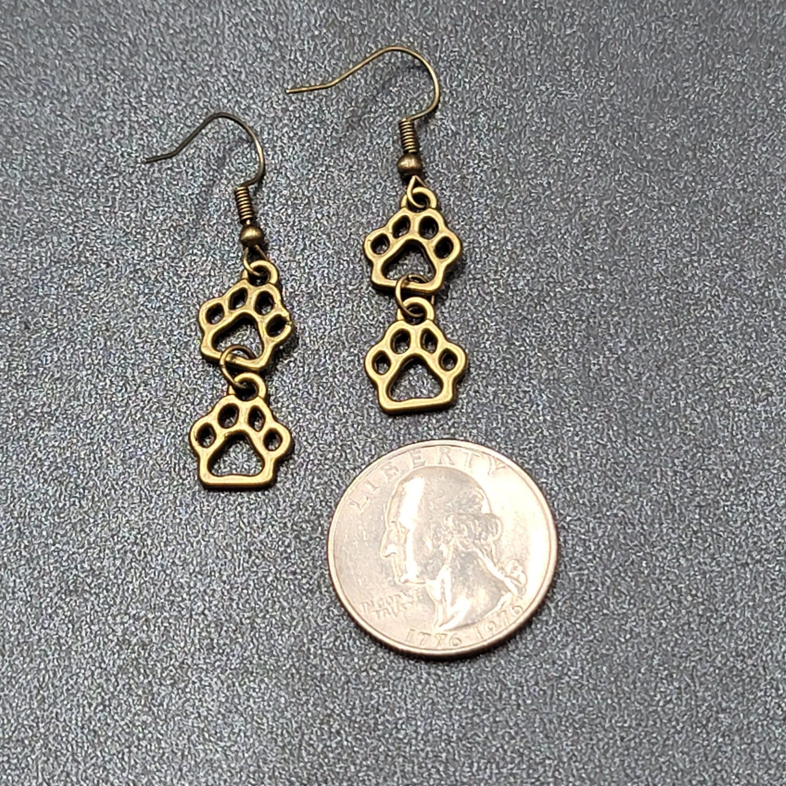 New Pierced Earrings Bronze tone Puppy Dog Paw Prints Dangle 1"