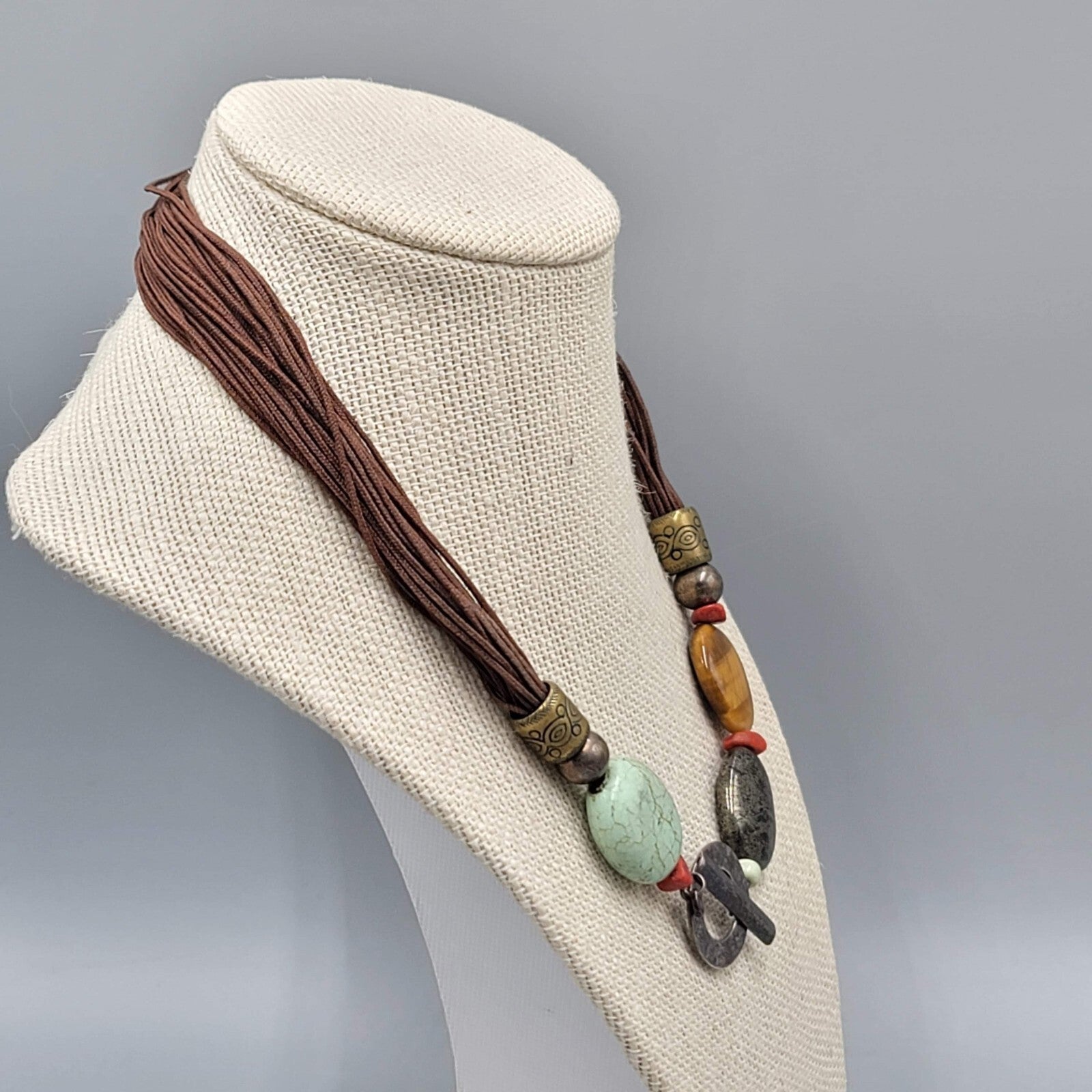 Silpada N1891 Sterling Silver Brown Cord Howlite Pyrite Tiger's Eye Necklace