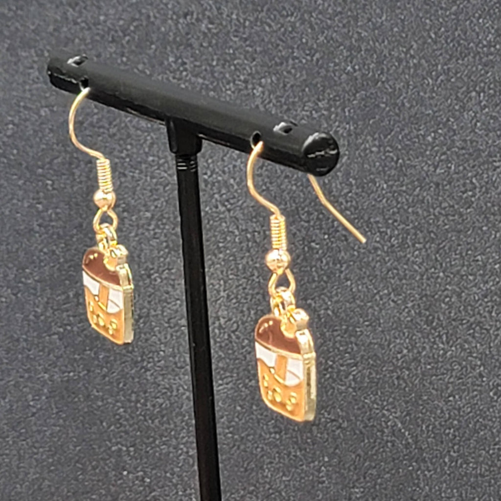 Boba Tea Pierced Earrings Gold tone Coffee Drink Dangle Enamel 1/2"