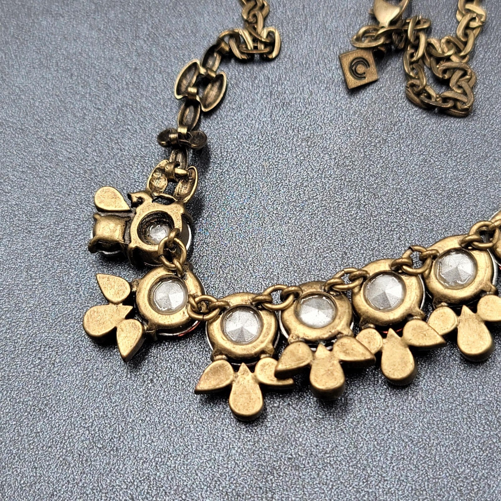 Purple Rhinestone Necklace Bronze tone Bid Statement Chain  20" - 22"