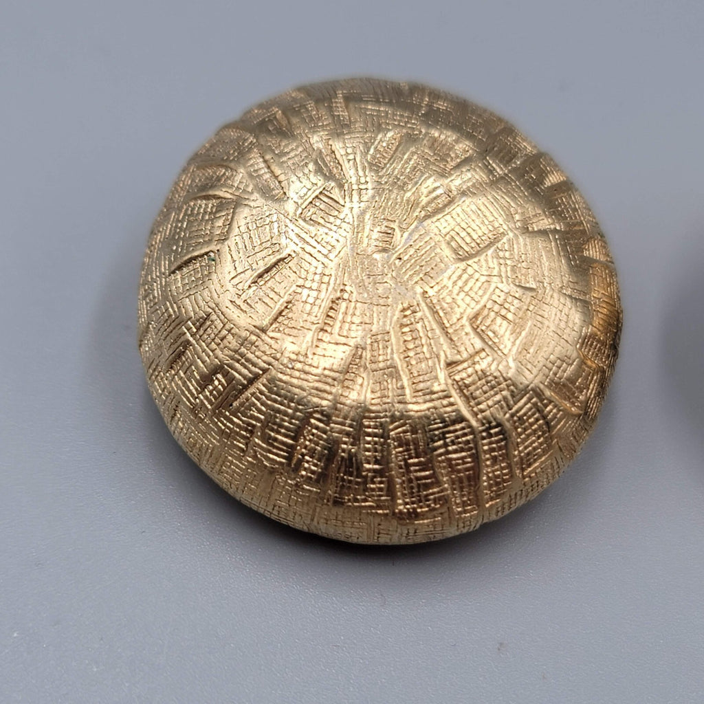 Vintage Castle Cliff Clip on Earrings Large Textured Gold tone Dome 1.25" Heavy