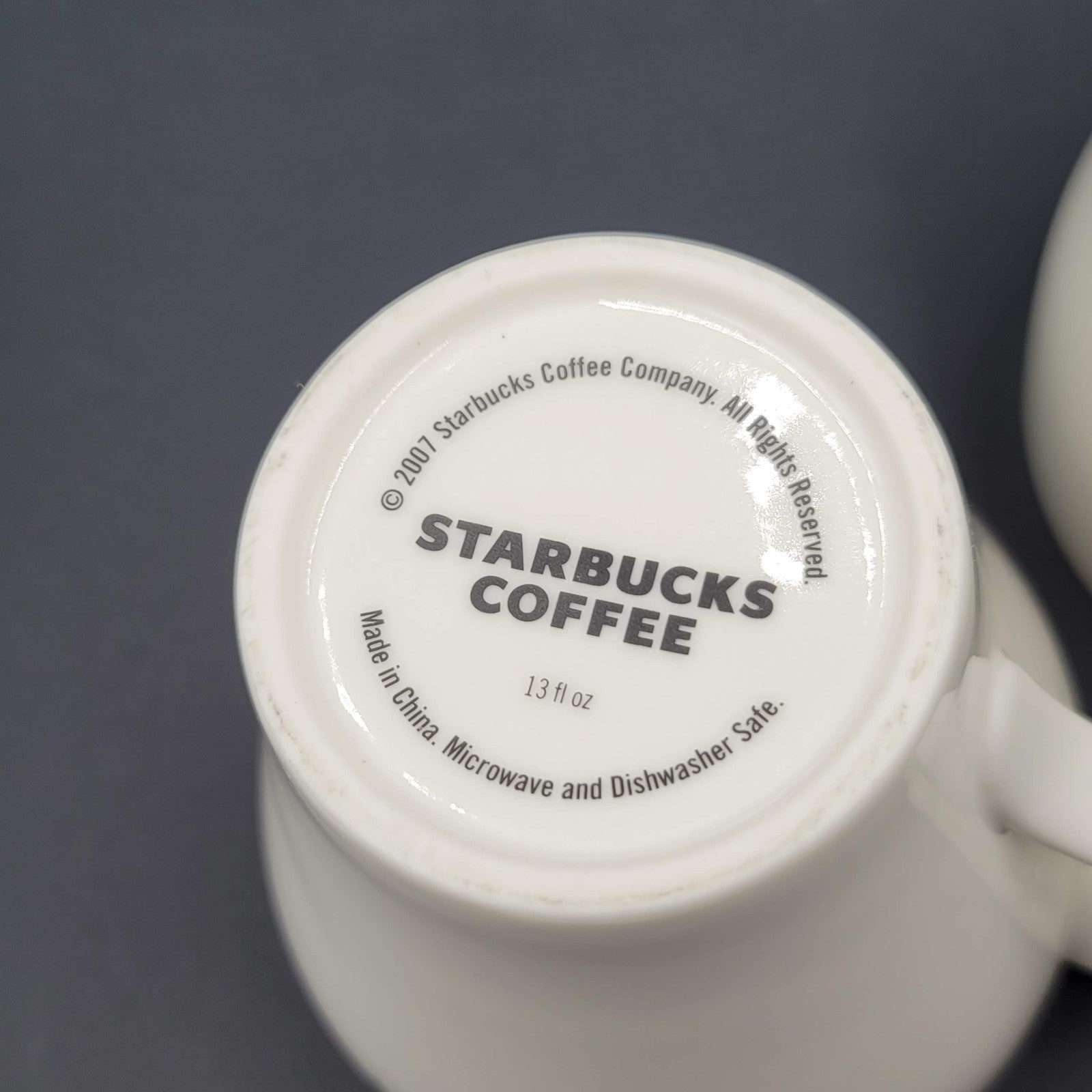 Starbucks 2007 Coffee Mug Lot of 2 Set White Sky Blue Interior 13 fl oz