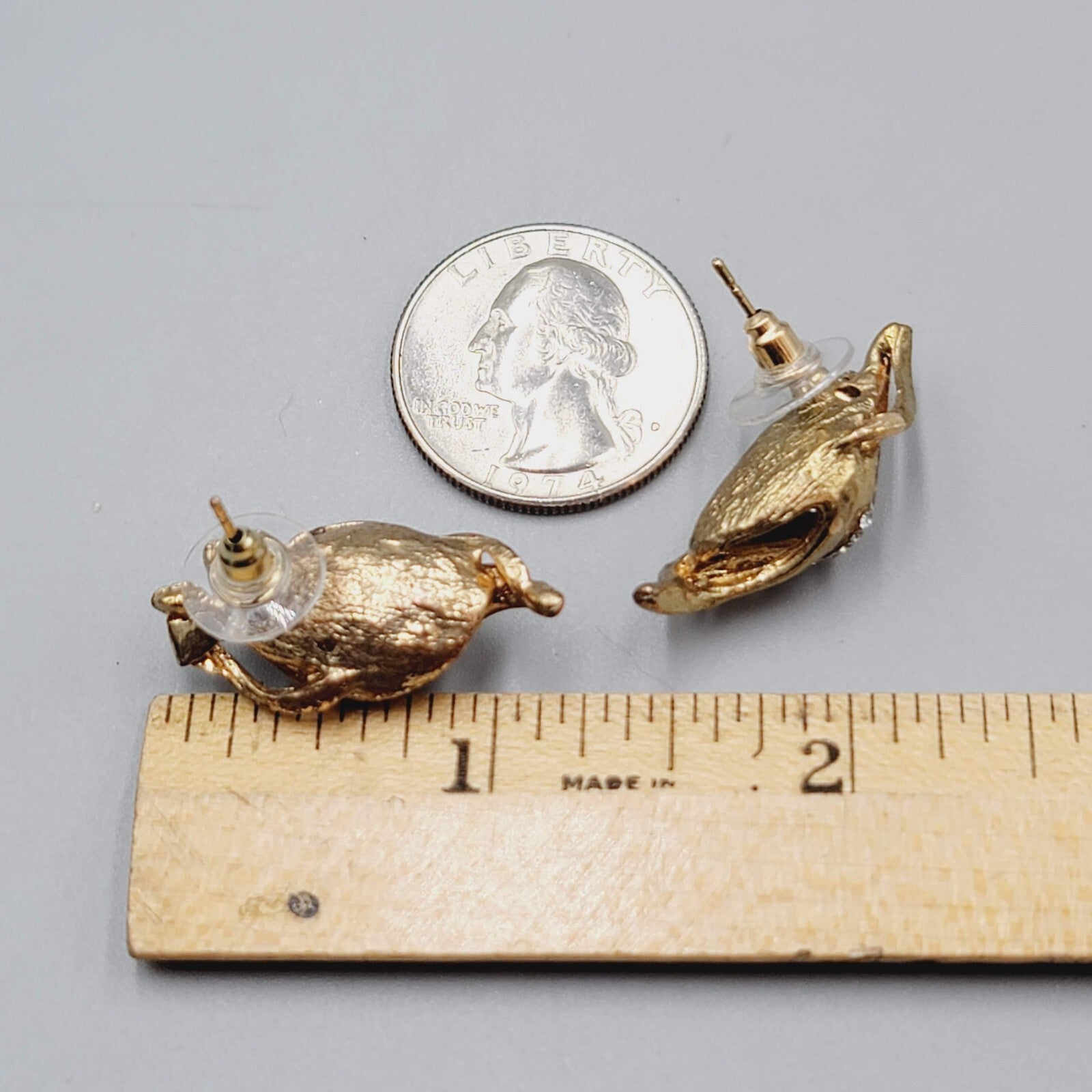 Vintage Statement Drop Pierced Earrings Large Rhinestone Gold Plated 1.25"