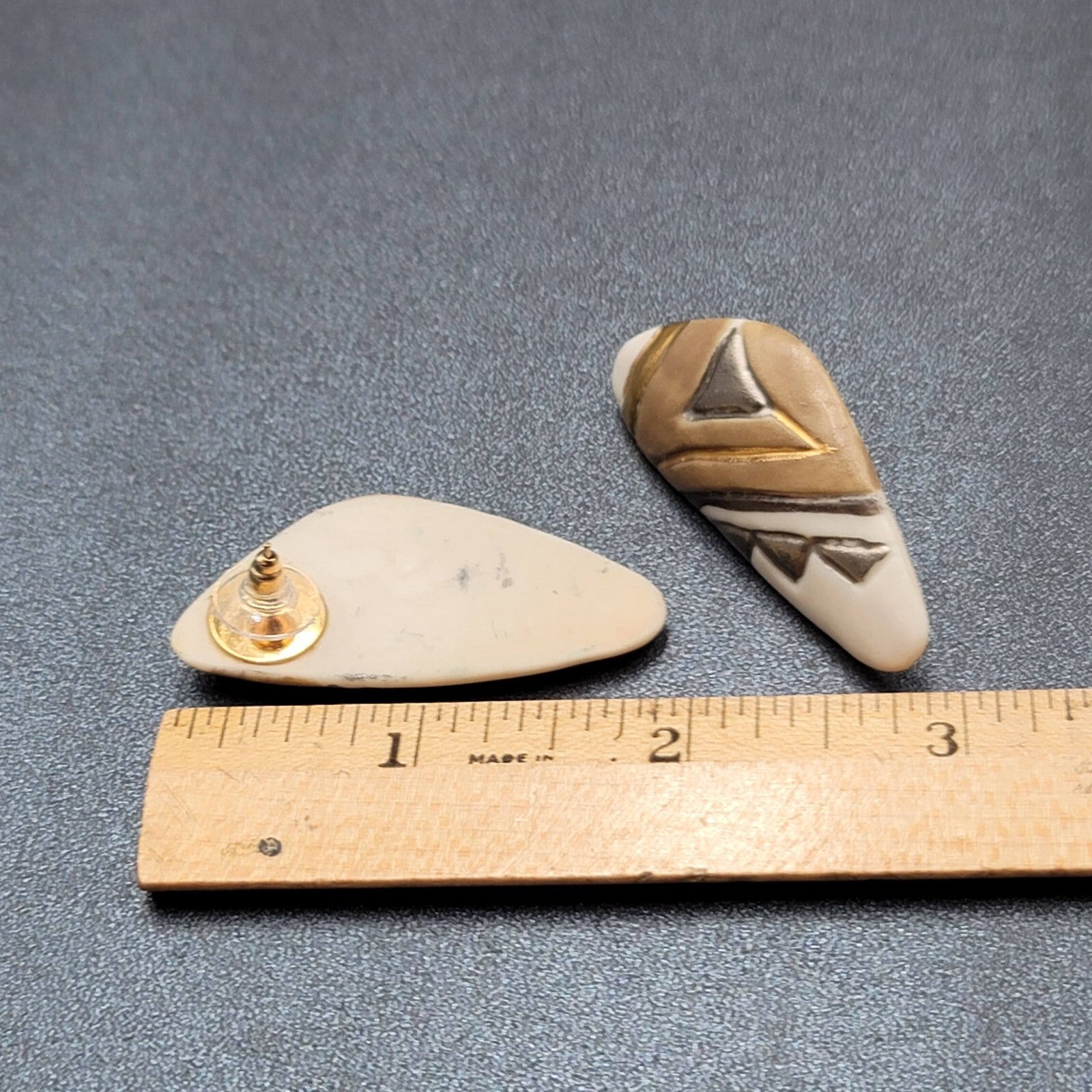 Vintage Pierced Earrings Hand Painted Porcelain Drop Statement 1 7/8"