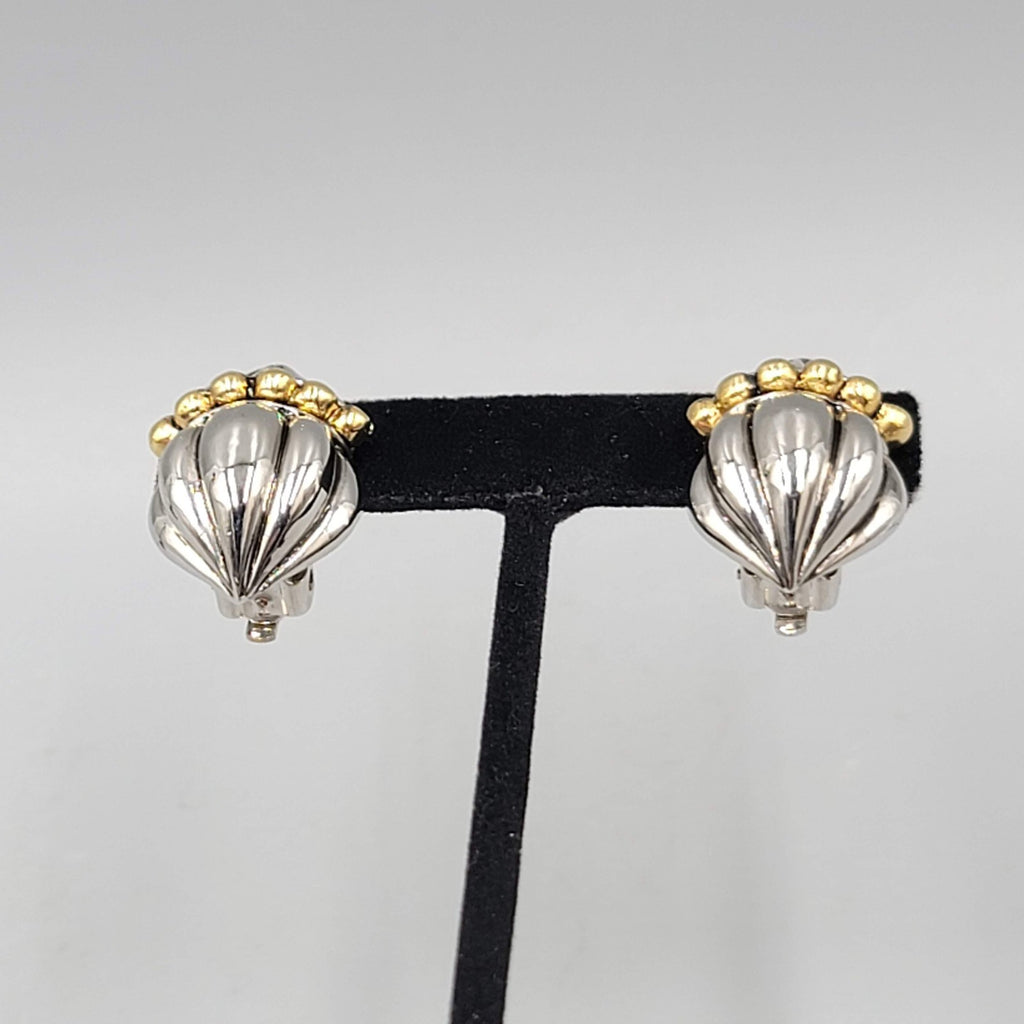 Vintage Statement Clip on Earrings Silver Plated Gold Plated Beading 1 in