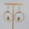 Guitar String Pierced Earrings Copper tone Multicolor Bead Dangle 1.75"