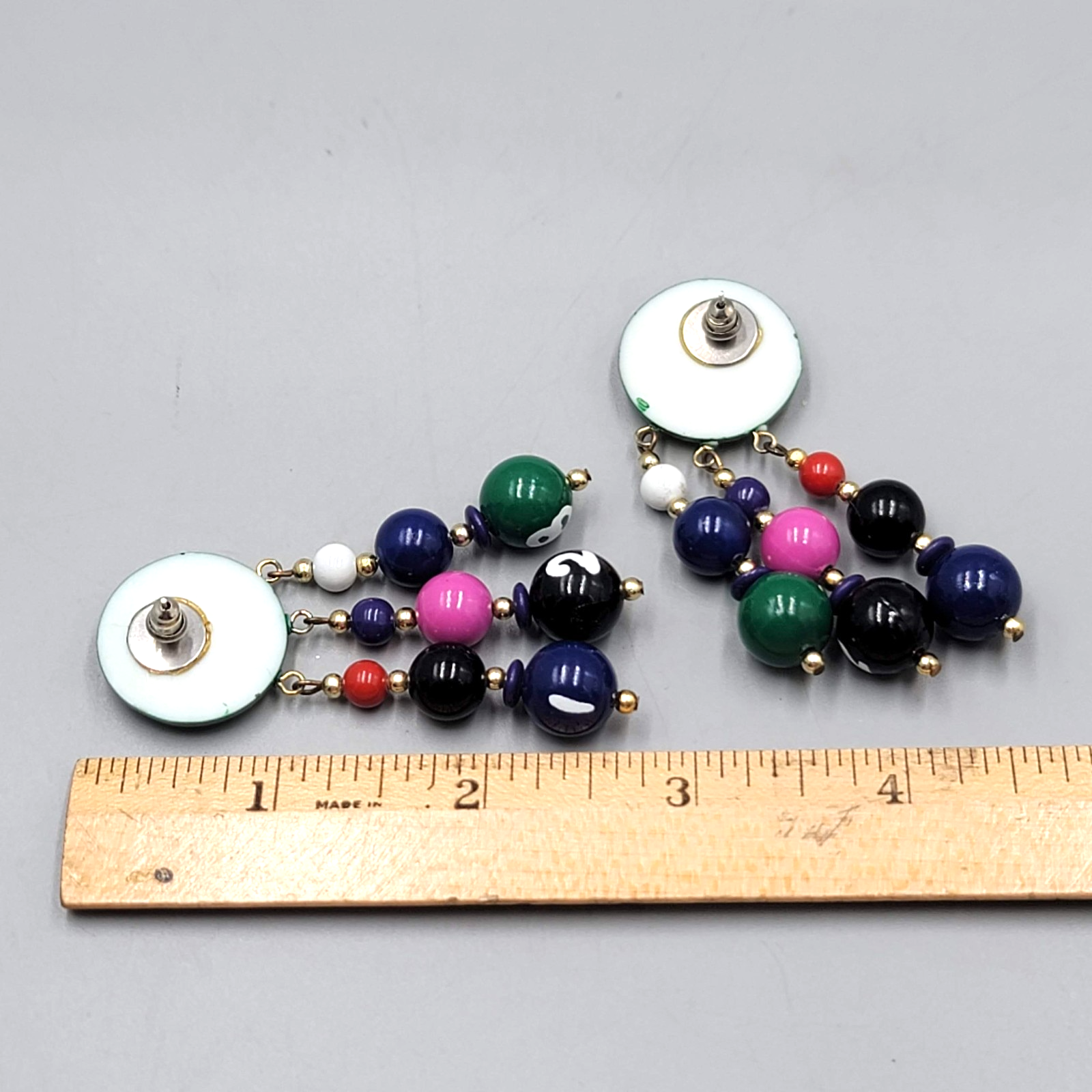 Vintage LOTTO Pierced Earrings Hand Painted Gold tone Dangle 2.5 in