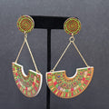 Large Statement Pierced Earrings Multicolor Boho Wood Dangle 3.5"