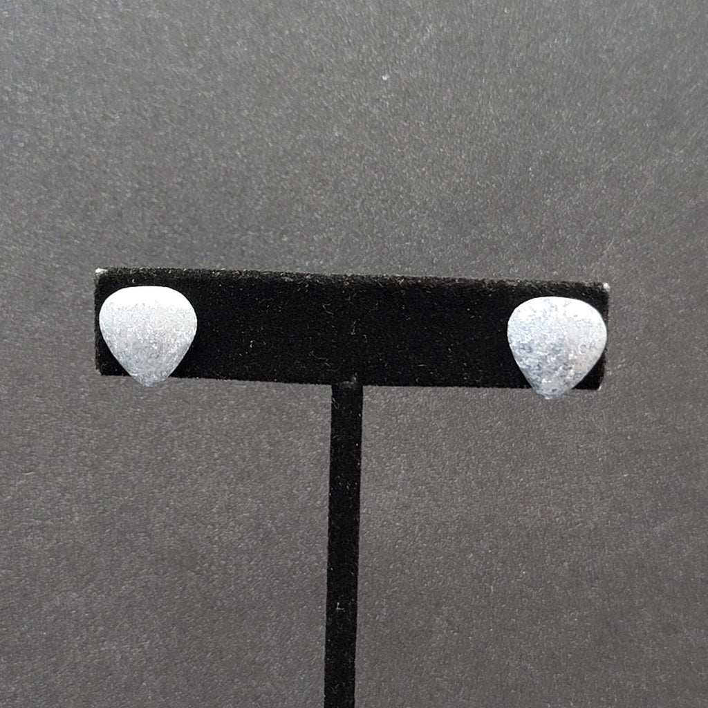 Vintage Pierced Earrings Blue Gray Enamel Splatter Heart Studs 1/2"