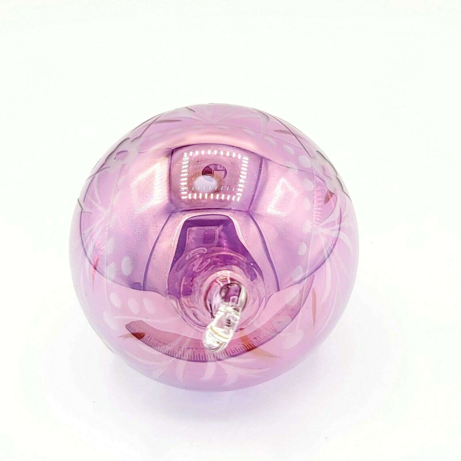 Hot Air Balloon Christmas Ornament Blown Glass 5 1/2" Pink Iridescent Gold
