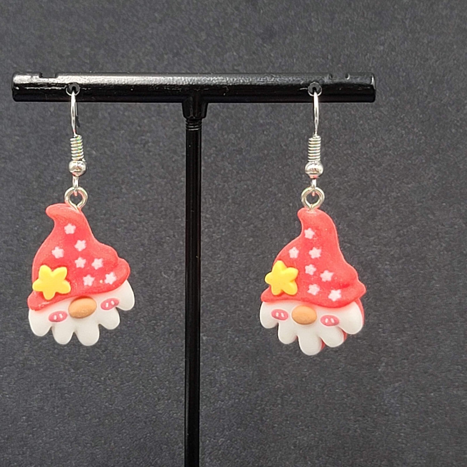 Gnome Christmas Pierced Earrings Puffy 3D Dangle 1 1/8"
