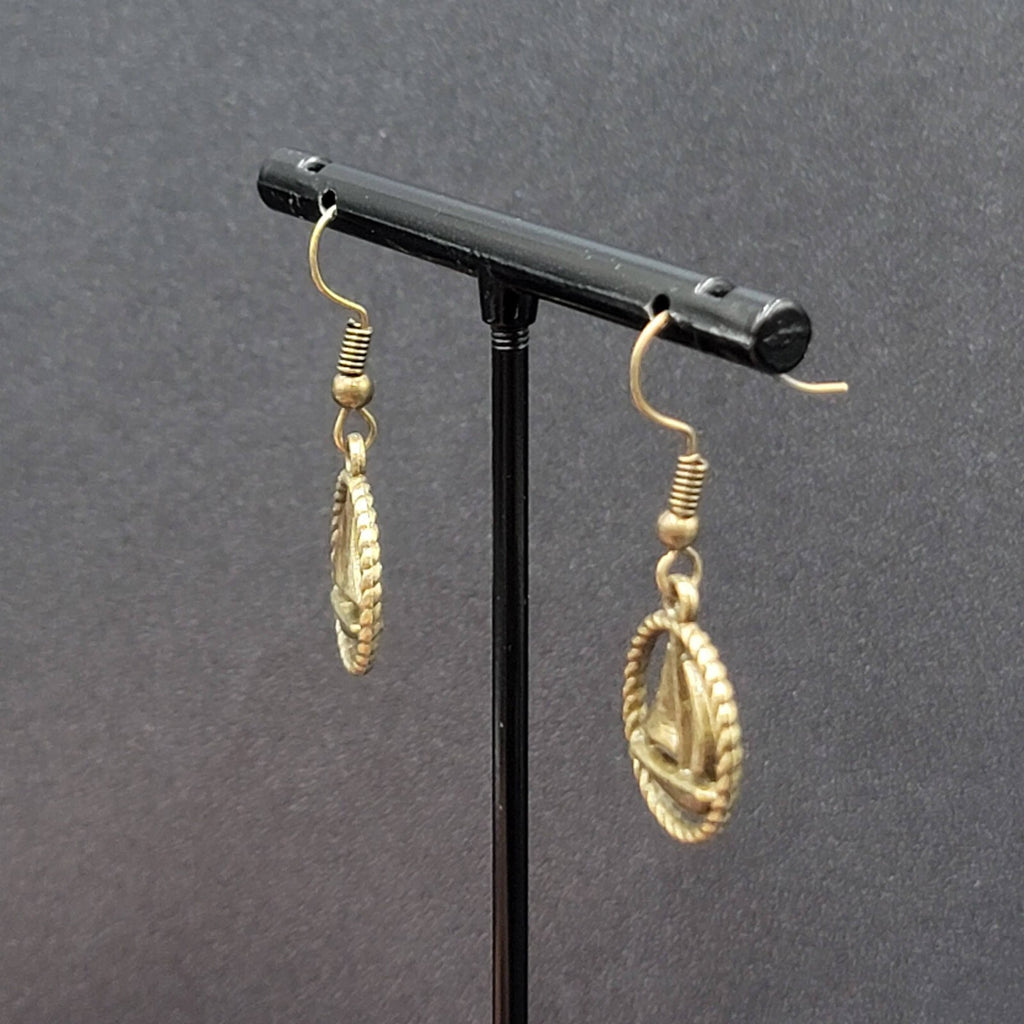 New Sailboat Pierced Earrings Bronze tone Ships Beach Sea Nautical Dangle 3/4"