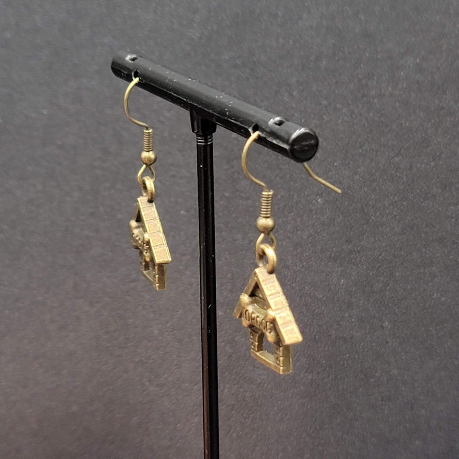 Top Dog Doghouse Pierced Earrings Bronze tone Dangle 3/4"