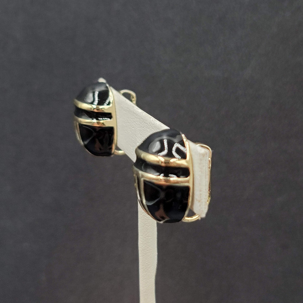 Vintage Clip on Earrings Gold tone Black Enamel Dome Oval Studs 3/4"