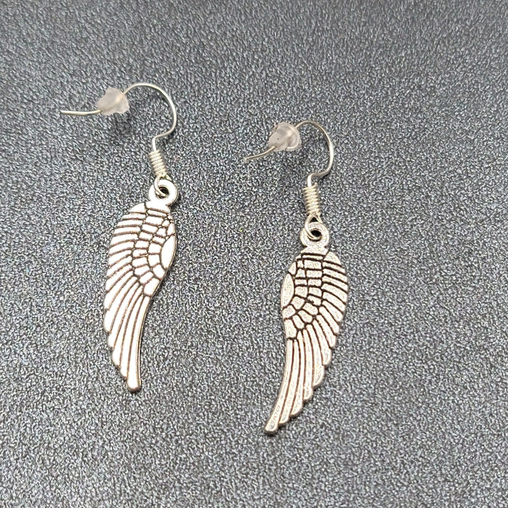 Pierced Earrings Feather Silver tone Dangle Angel Bird 1 1/8"