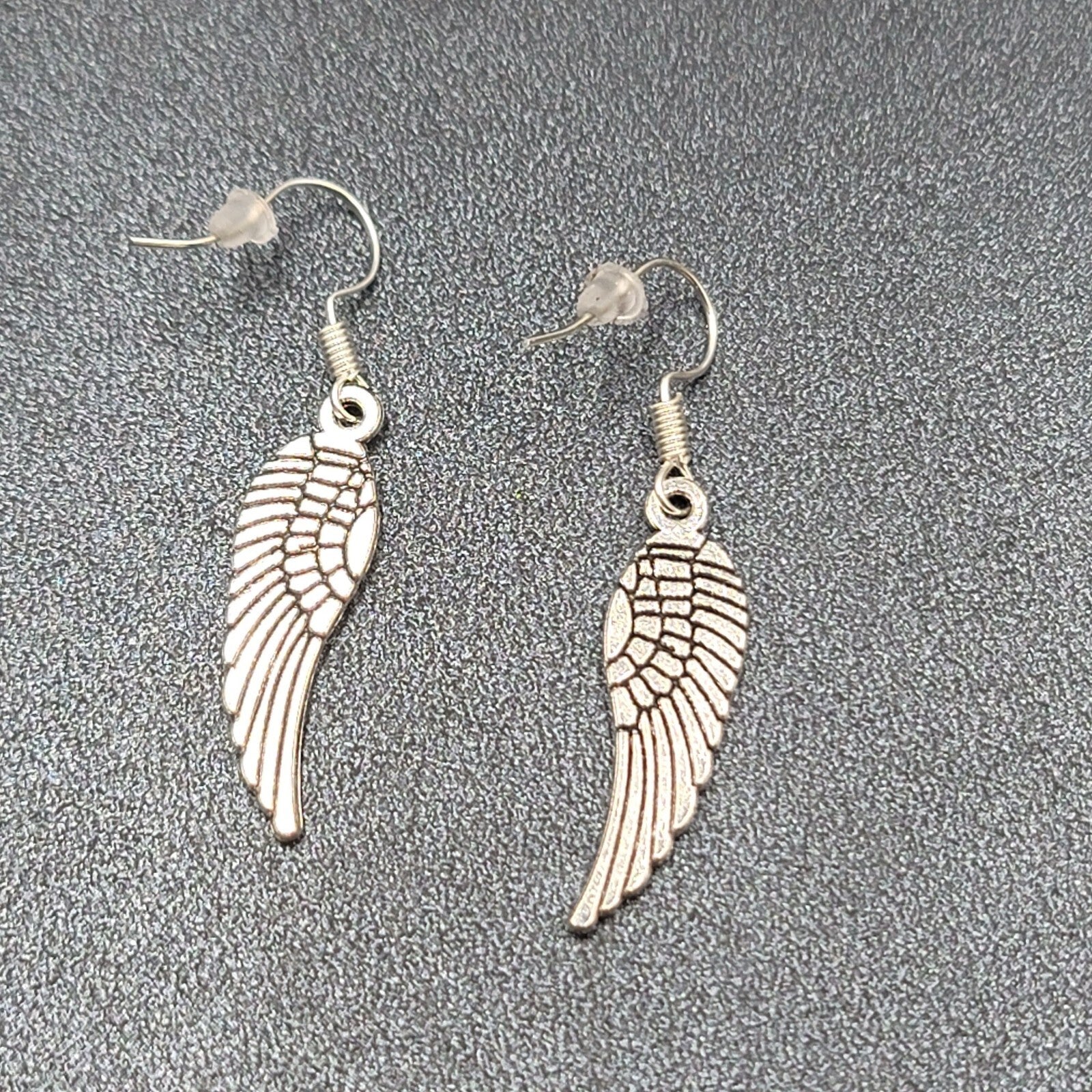 Pierced Earrings Feather Silver tone Dangle Angel Bird 1 1/8"