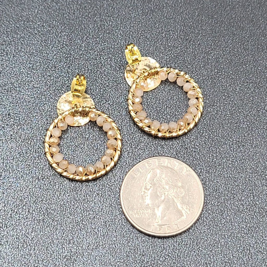 Pierced Earrings Gold tone Quartz Bead Hoops Drop 1"