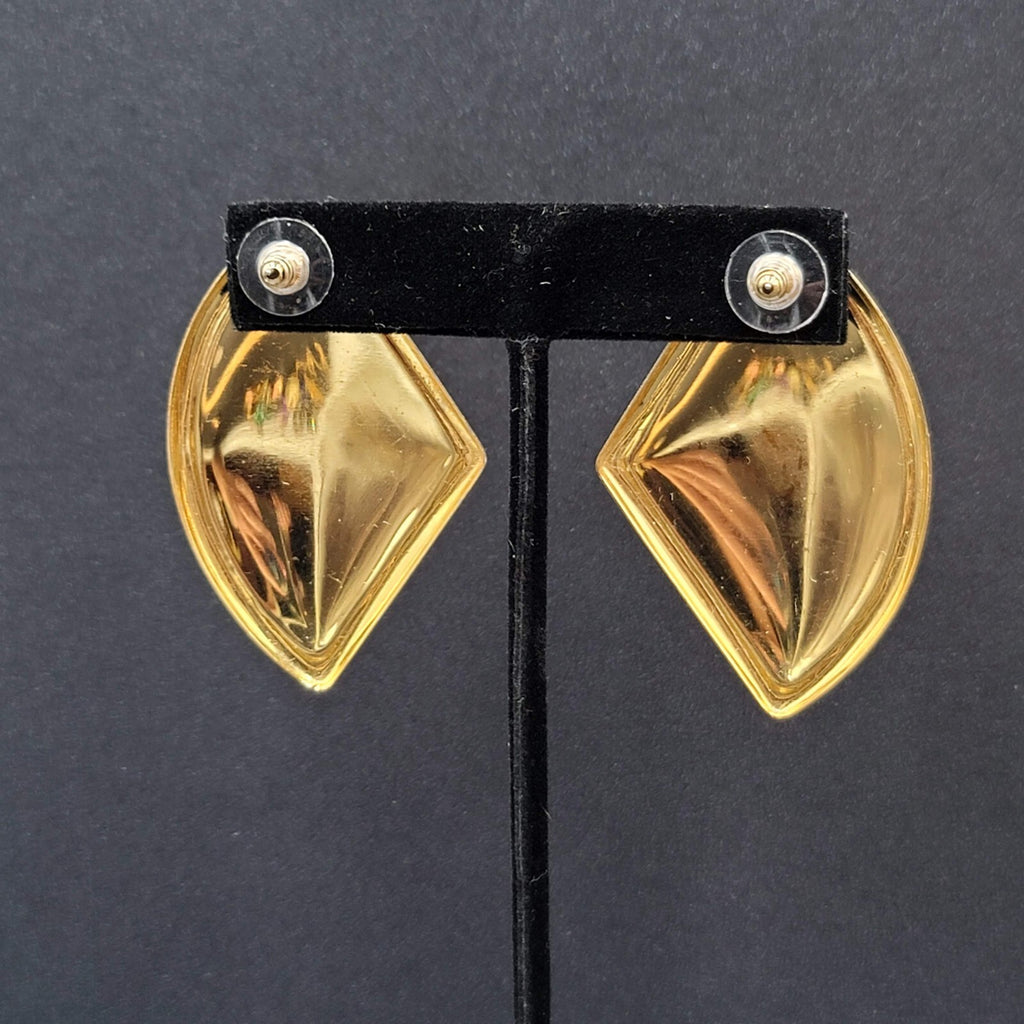 Vintage Pierced Earrings Yellow Enamel Gold tone Large Statement 1980s 2"