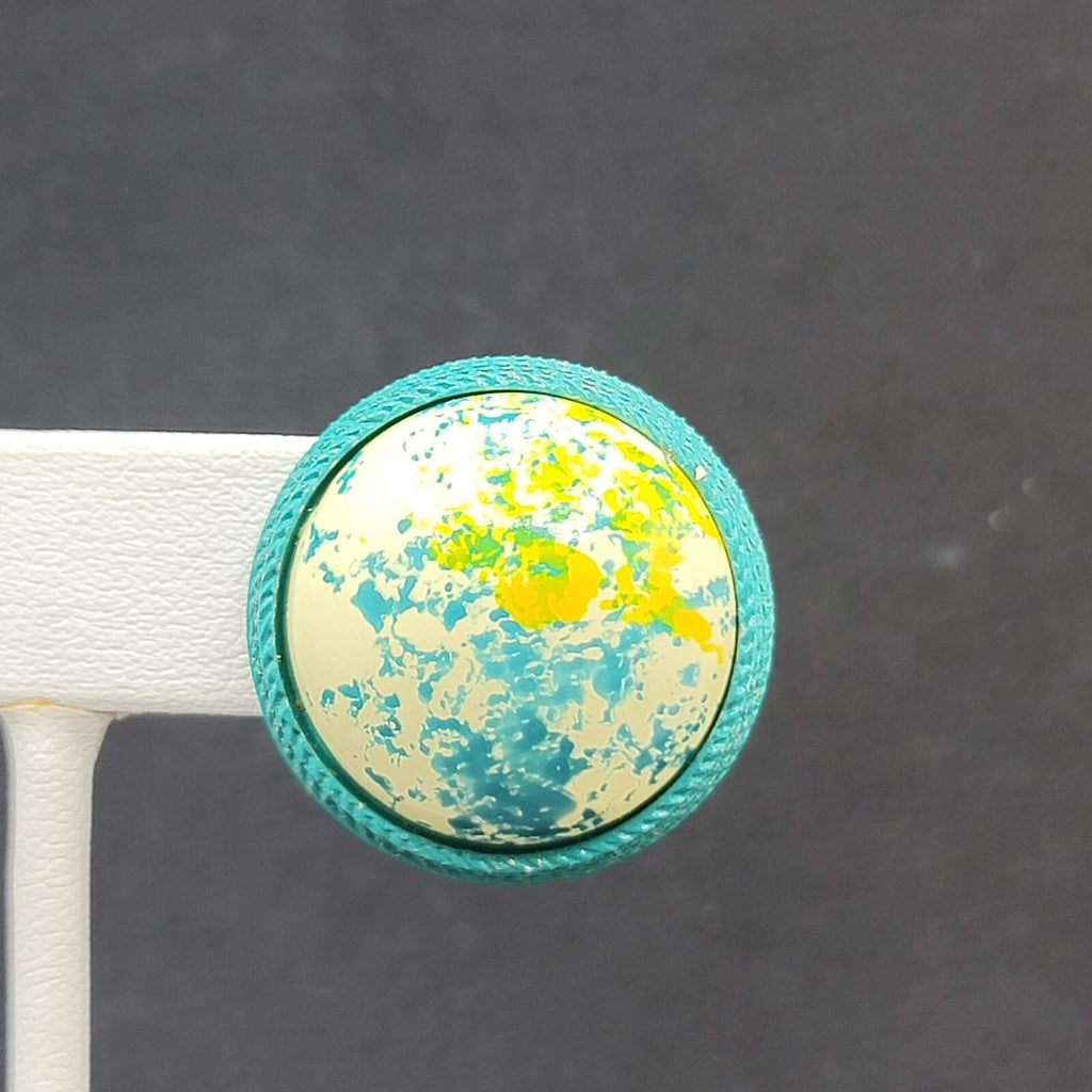 Vintage Clip on Earrings Round Dome Blue Green Yellow Speckle Studs 1" Hong Kong