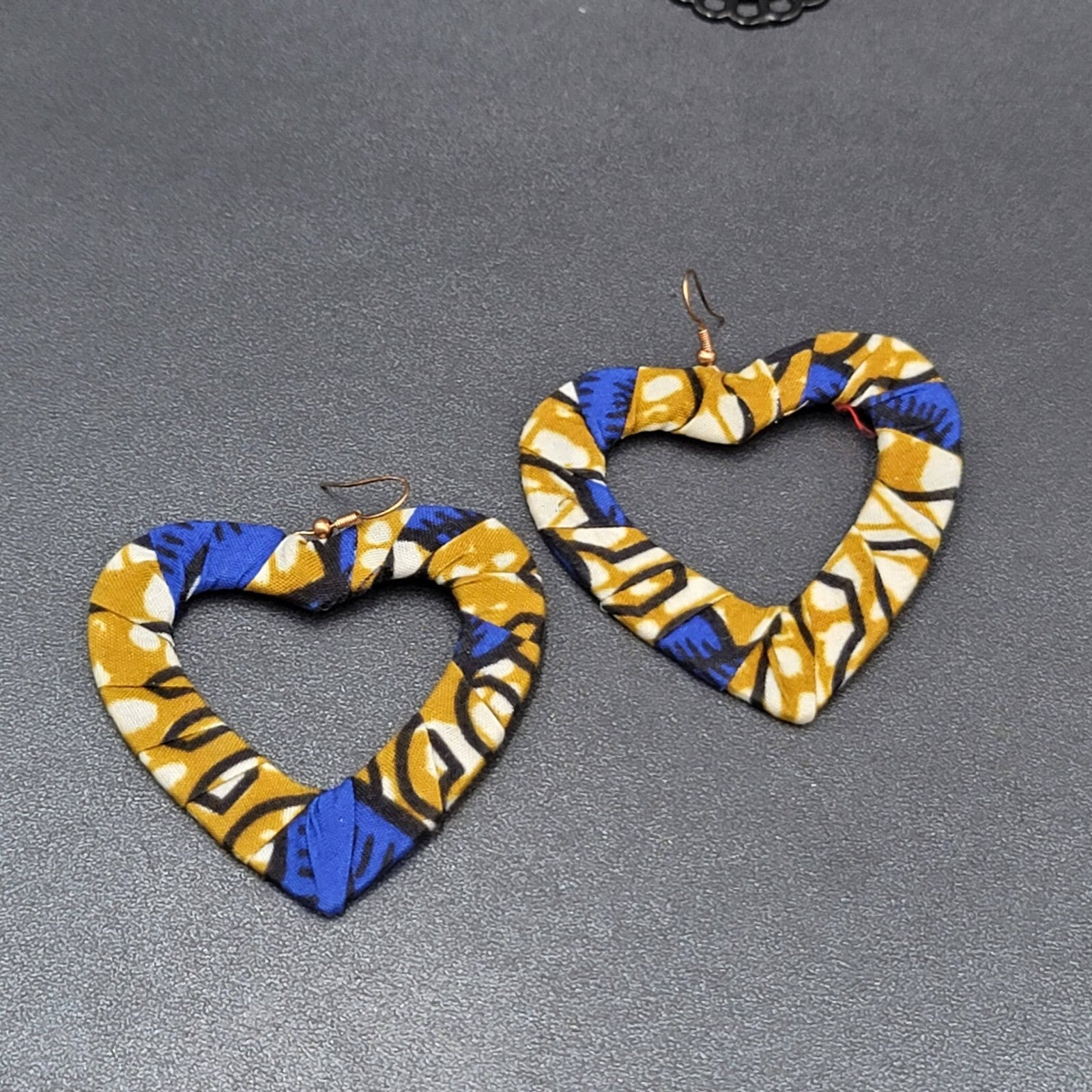 Vintage Pierced Earrings Large Fabric Covered Open Hearts 2.5"