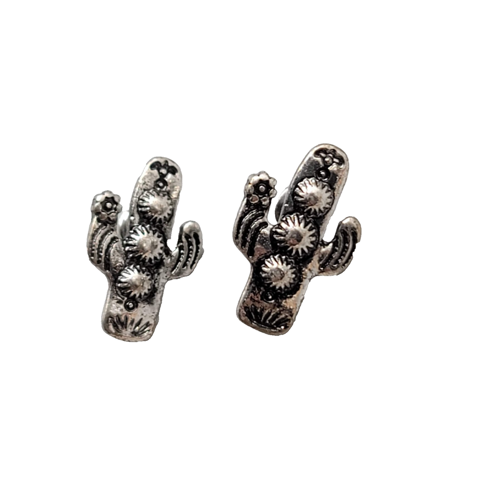 Saguaro Cactus Pierced Earrings Silver tone 3/4"
