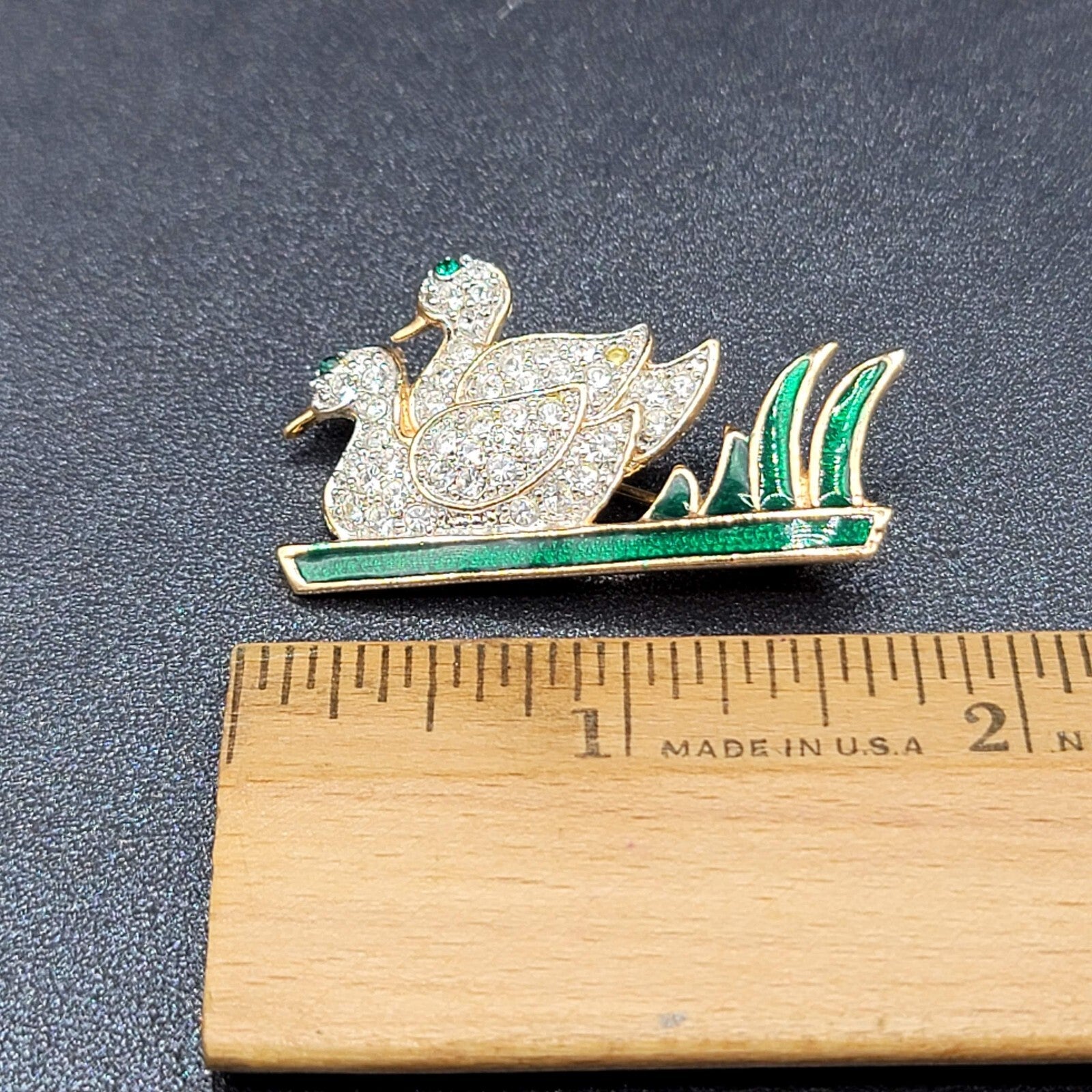 Vintage Roman Brooch Ducks Birds Rhinestones Pin 1 5/8"