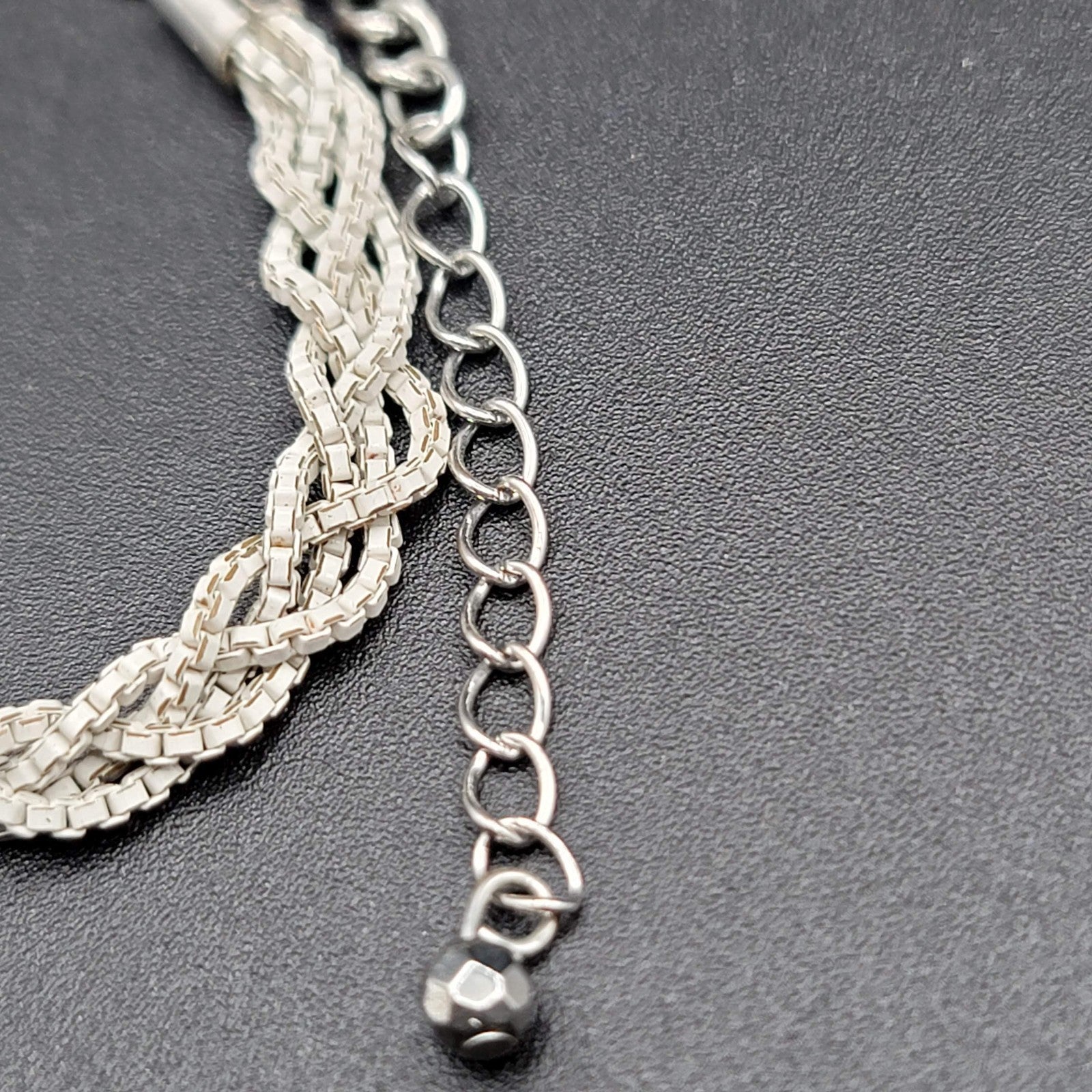 American Eagle Bracelet Braided White Enamel Chain Silver tone 