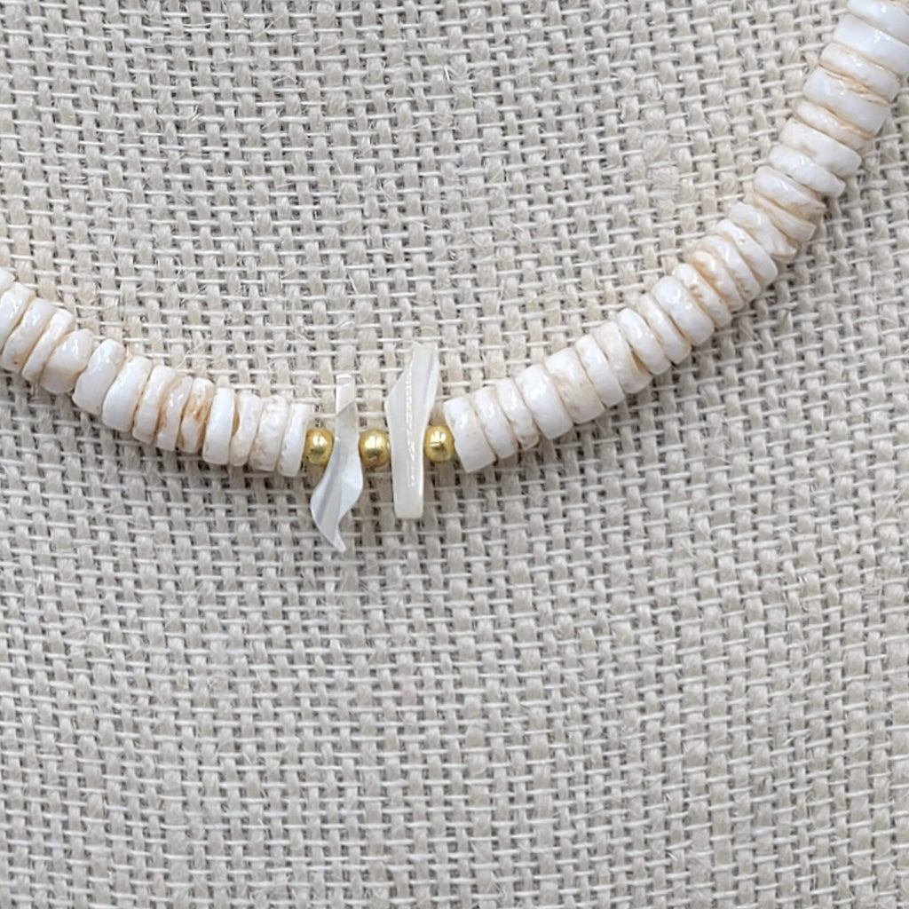 White Shell Mother of Pearl Carved Birds Surfer Beach Bead Beaded Necklace 18"