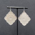Pierced Earrings Silver tone Gray Enamel Filigree Enamel 1.75"